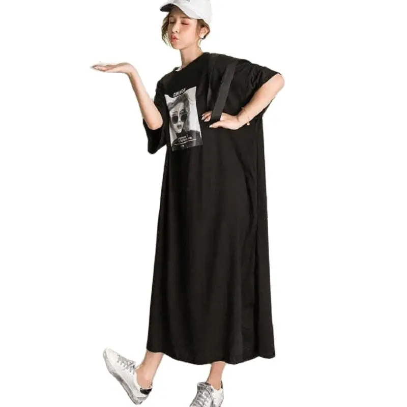 

Fashion Plus Size Women Clothing Pajamas Cotton Mid-Length Summer Dress For Women 2022 Short-Sleeved New Korean Loose Dress