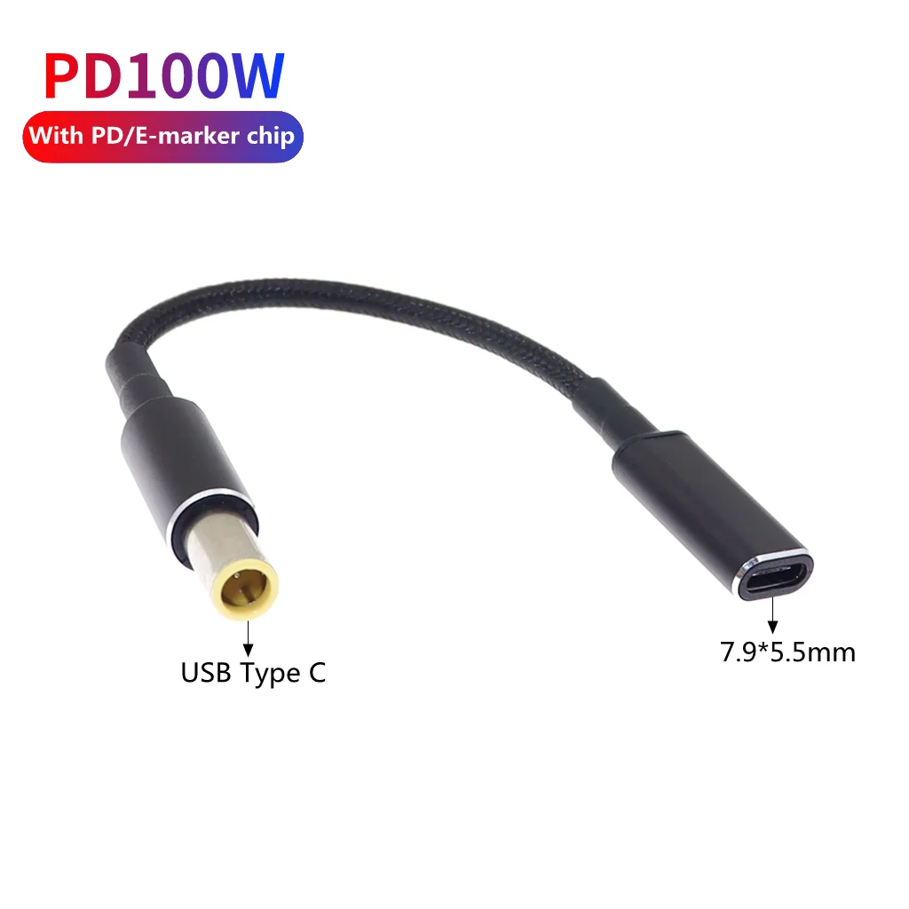 

100W USB Type C Fast Charging Cable Cord for Lenovo Thinkpad T61 T60 T420 T430 USB-C to 7.9X5.5mm Laptop Power Adapter Connector