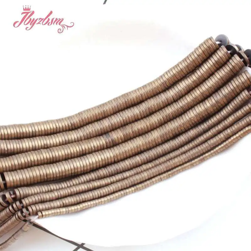 Натуральные гематитовые бусины цвета пирита формы Forst Heishi с кнопкой 1x2/1x4/1x6 мм для изготовления украшений своими руками: колье, браслет, жгут - 15 дюймов.