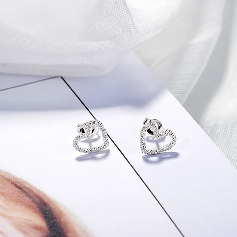 

Korean Simple Hollow Out Frosted Heart Stud Earrings for Women Girls 925 Sterling Silver Jewelry bricnos Gift