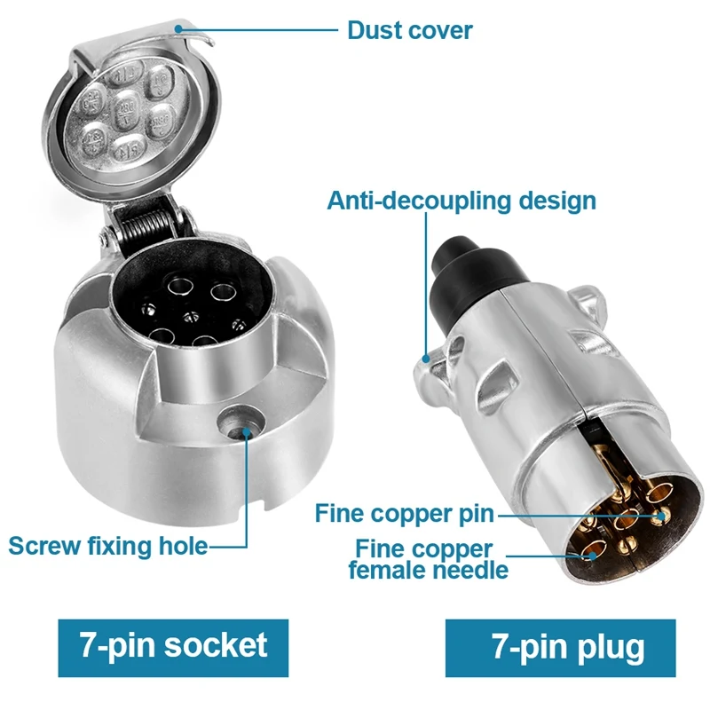 

12V 7 Pin Trailer Metal Plug Socket Auto Lamp Connector Trailer Metal Plug Socket Apply to Truck RV Cars Boat Trailer Caravan