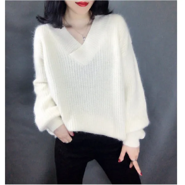 Женский мохеровый свитер свободный утепленный хлопковый из 2019 мохера с