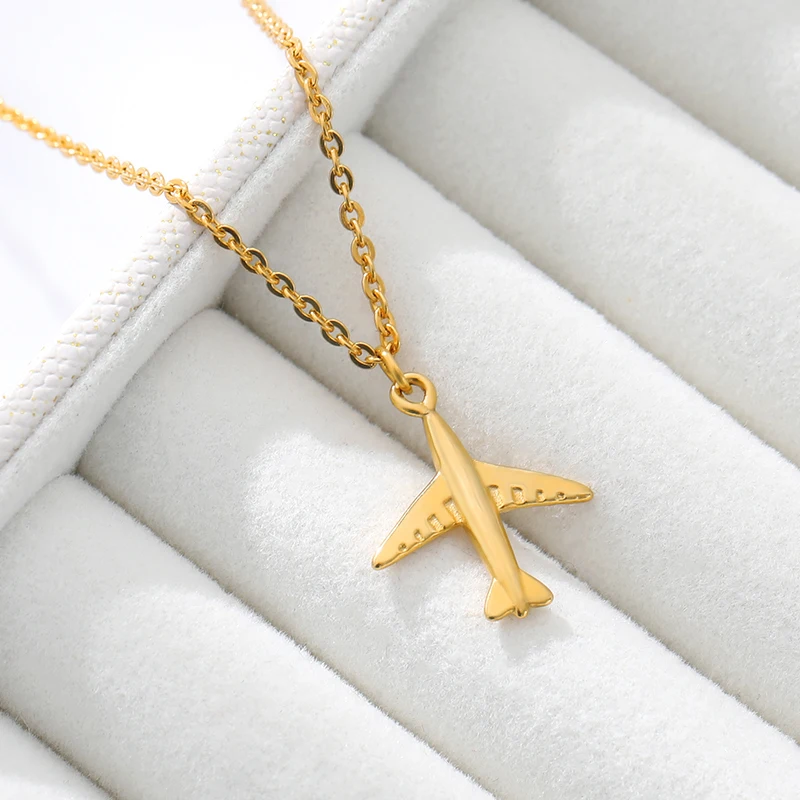 

Vintage Stainless Steel Airplane Pendents Necklace For Women Girls Gold Silver Color Long Chain Necklace Female Fashion Jewelry