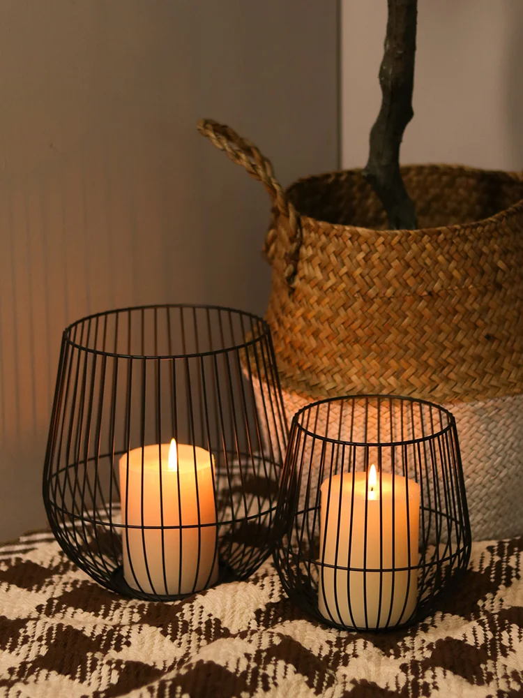 

Modern Metal Candlestick Wrought Iron Geometric Lines Candle Holders Wedding Decoration Bar Party Portavelas Home Decor