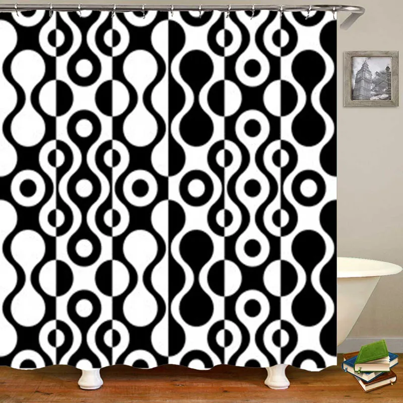 Модная черно-белая монохромная мозаичная занавеска для душа в ванную комнату
