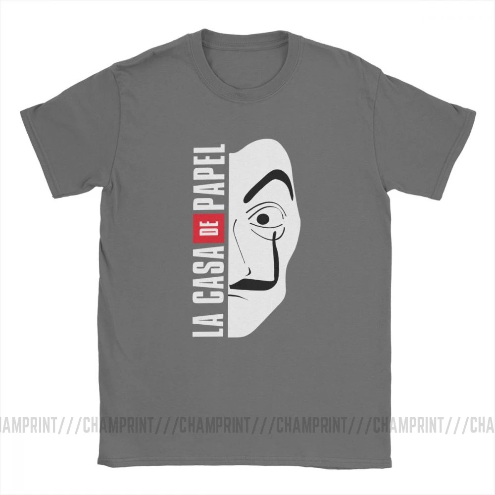 Dark grey La Casa De Papel маска Мужская футболка Money Heist Винтаж хлопок House Of paper футболки с круглым вырезом футболки размера плюс Топы - Color: Dark grey