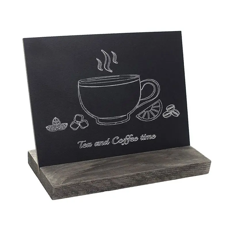 

15.3x12.7x4.6cm Mini Tabletop Chalkboard Signs with Rustic Style Wood Base Stands, Set of 4,Include 3x chalks