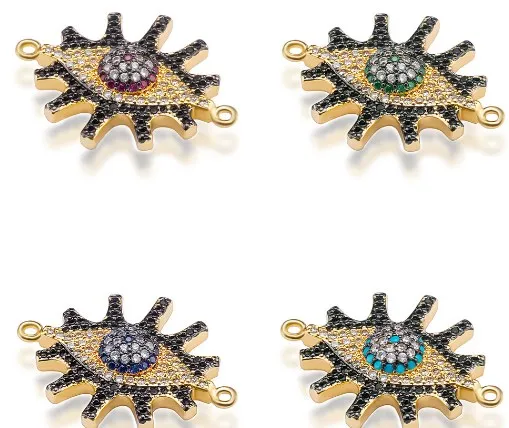 

22*21mm eye crystal micro pave cz zircon cubic zirconia beads copper silver gold plated bracelet DIY making wrf22
