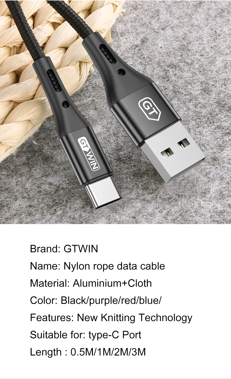 GTWIN 3 м usb type C кабель для iPad Pro samsung A50 USB C зарядное устройство для мобильного телефона Быстрая зарядка type C кабель для huawei P30 Xiaomi