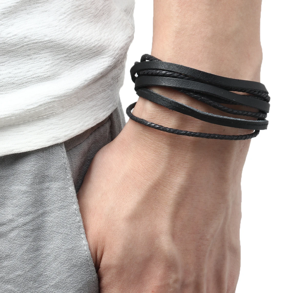 

Multi Layer Leather Bracelet Hand Woven Casual Jewelry Men Bracelet