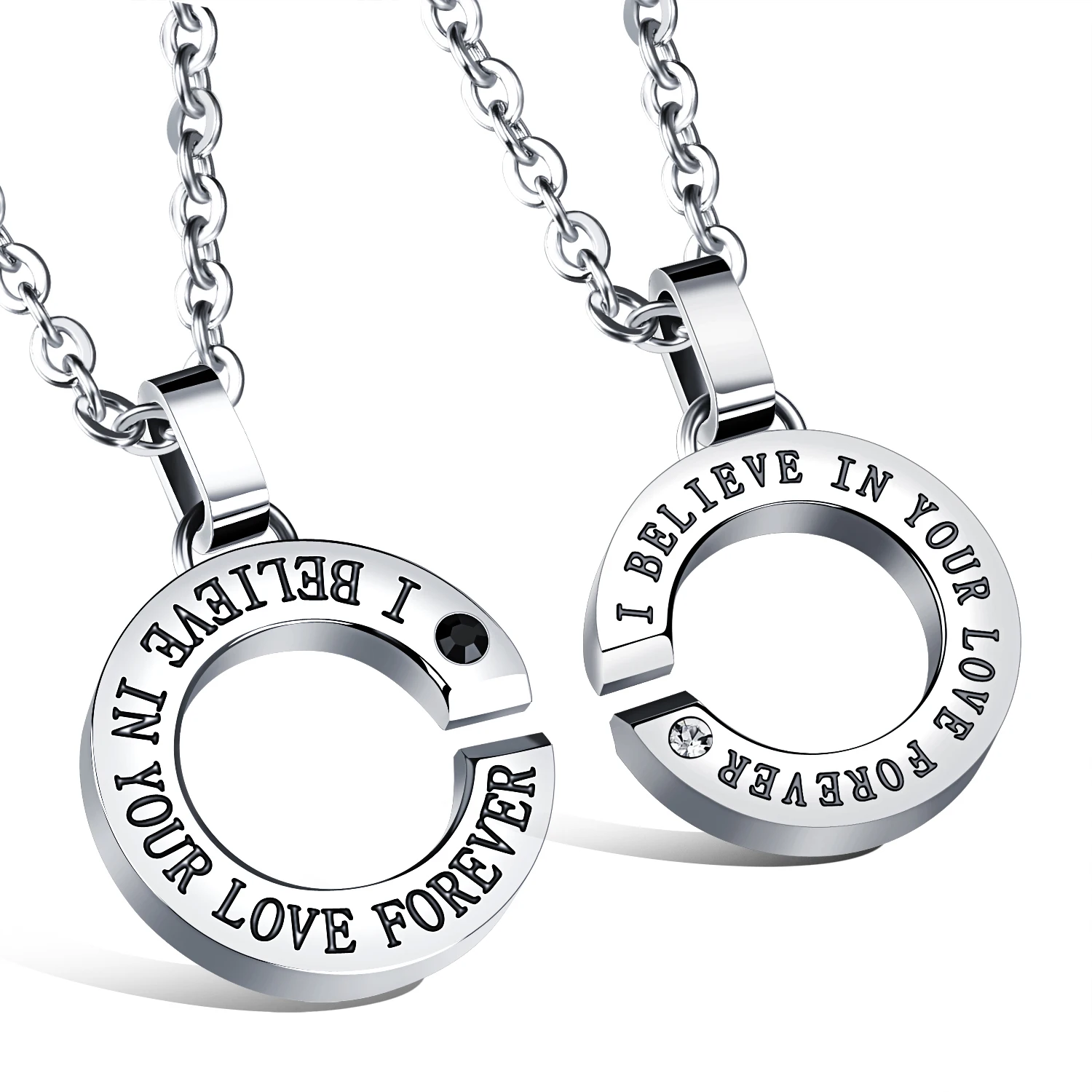 

Popular round engraved Lovers Necklace stainless steel jewelry necklace