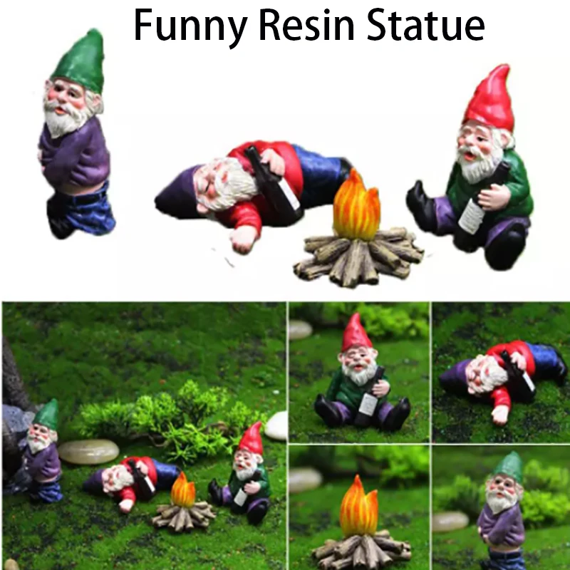 

Смешные полимерные статуэтки 4 шт., пьяные карликовые гномы, украшения для дома, настольные статуэтки, цветочный горшок, миниатюры QBMY