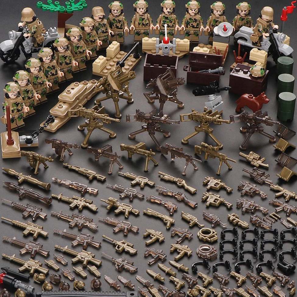 Military Building Blocks Set German Soviet Army WW2 Soldier Weapon Special Force CS SWAT Team Guns Toy Figures Accesories Bricks
