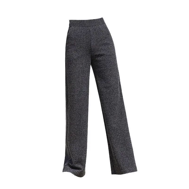 

Women 2020 Spring Autumn Fashion Korean Style Wide Leg Pants Female High Waist Straight Pants Ladies Casual Knitted Trousers C51