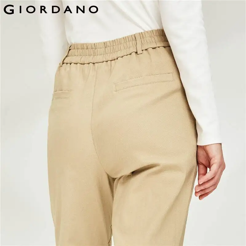 

Giordano Women Pants Stretchy Cotton Wlastic Waistband Khaki Trousers Ankle Length Slant Pockets Caual Pantalones Mujer 97410608