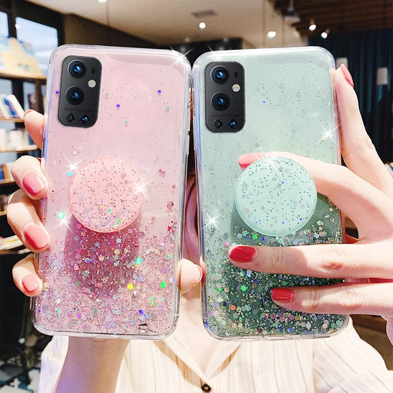 

Bling Glitter Star Case For Oneplus 9 Pro Case Holder Stand Phone Cover Oneplus9 Pro One Plus 9 9Pro Cases Soft Silicone Funda