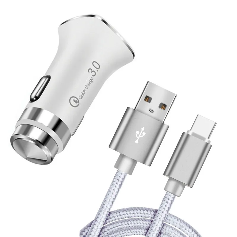 charger and 1m cable QC 3,0 быстрое зарядное устройство для автомобиля type C usb кабель для samsung Galaxy S9 S8 A50 A9 A5 honor view 10 20 One Plus 7 5T LG G6 G5 - Тип штекера: charger and 1m cable