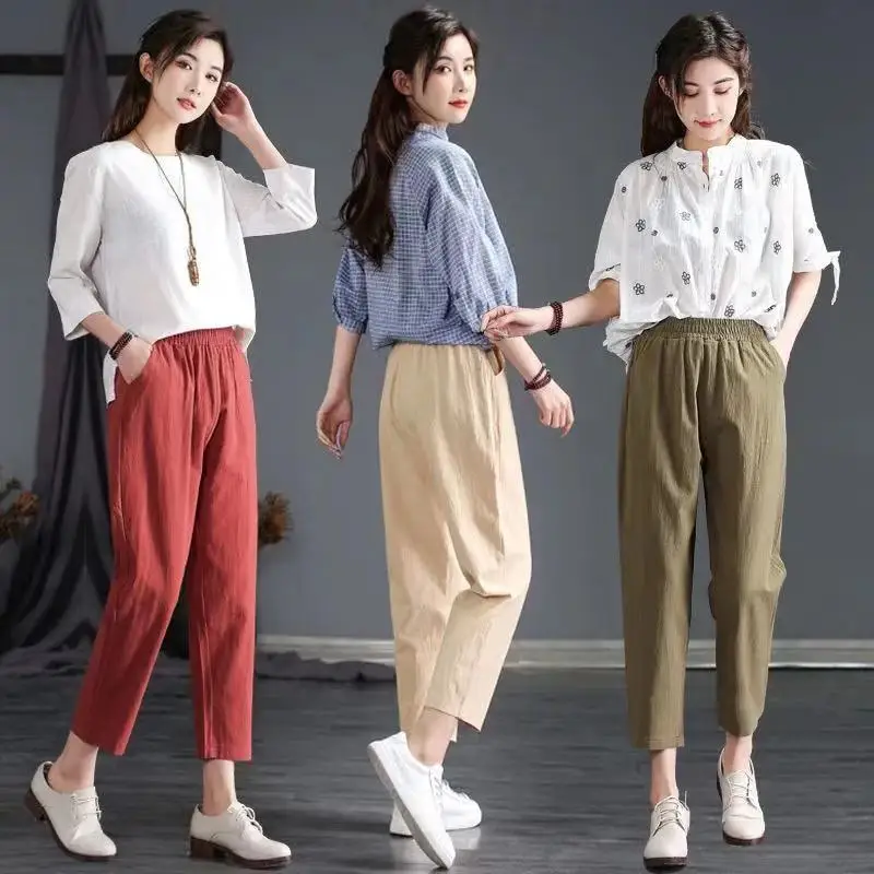 

Women Pants Linen Cropped Pants Women's Cropped Pants Women's Skinny Pants Summer Pants Straight Pants Pantalones De Mujer