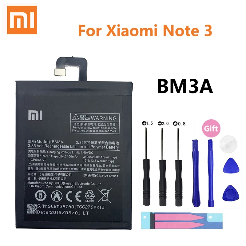 100% оригинал Xiao Mi батарея для телефона BM3A Xiaomi Note 3 Note3 сменная 3400 мАч с