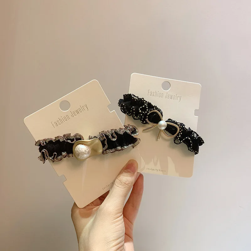 

Women Korean Bow Hair Ties Lady Fashion Pearl Metal Elastic Head Bands