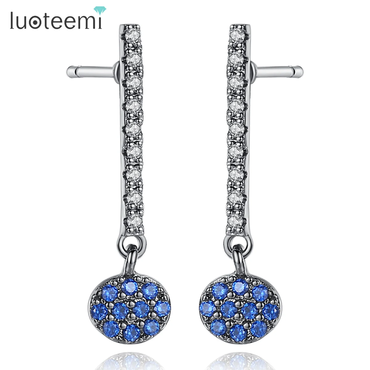 

LUOTEEMI Tiny Gun-Black Color Dangle Earrings With Blue Cubic Zirconia Drop For Women Girl Wedding Brincos Jewellery Gift Bijoux