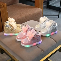fashion spring autumn kids shoes girls led light up shoes colorful diamond plush cartoon baby girl shoes toddler girl sneakers