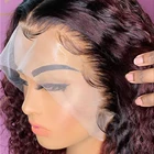 Парик с глубокой волной спереди, Hd, прозрачные вьющиеся человеческие волосы, бразильские парики для женщин, полноразмерные волнистые волосы 99j, бордовый парик на сетке спереди