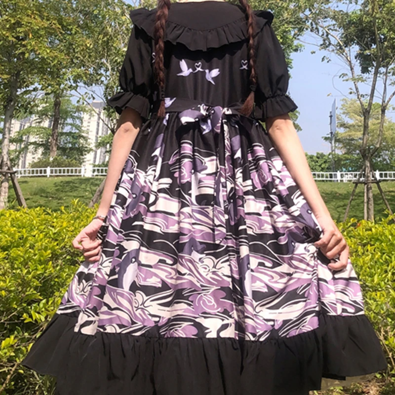 

Lolita Dress Princess Tea Party Sweet Retro Lace Bowknot Flare Sleeve Cute Printing Victorian Dress Kawaii Girl Gothic DT2253