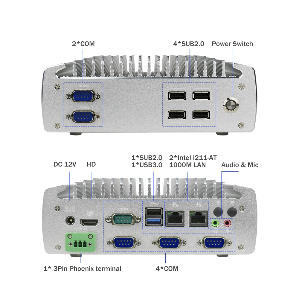 Bestellen Yanling Fanless Industrie Box Mini PC Intel Celeron J1900 Quad Core Dual Lan Linux Micro Computer Unterstützung RS232 RS485 COM