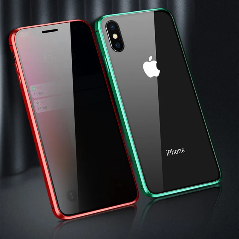 Конфиденциальности магнитное закаленное стекло металлический чехол для iPhone X Xr Xs Max 8 7 Plus защищающий от подсматривания 360 градусов полный защитный чехол для телефона