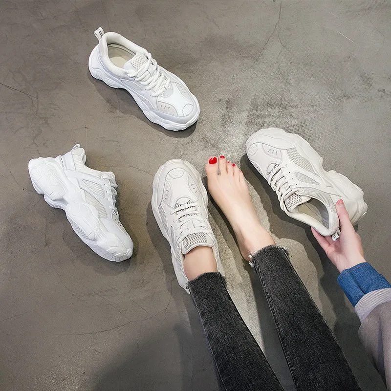 

Daddy shoes women's sports style single shoes running women's shoes all-match leather increased small white shoes