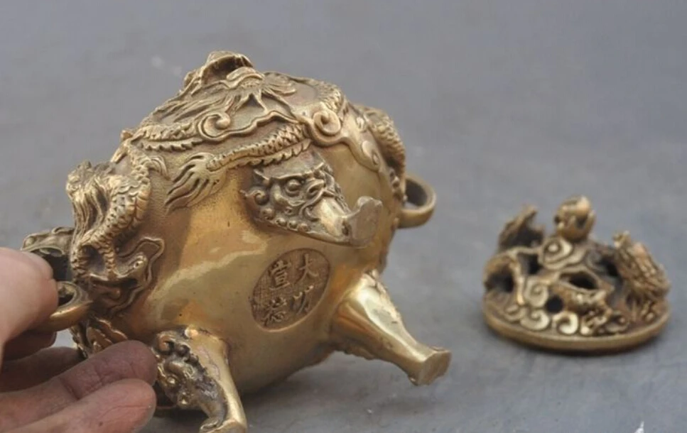  608 + китайский буддийский Зодиак из латуни dragon play bead статуя ладана горелка