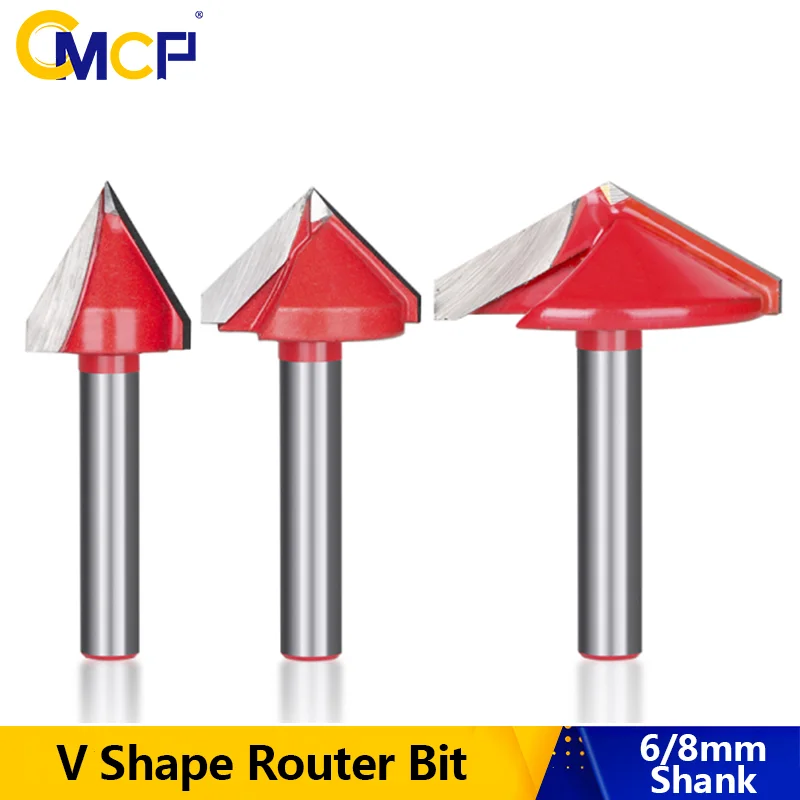 

CMCP V Groove Router Bit 6mm Shank 3D Engraving Bit Tungsten Carbide Wood Router Bit 60-150 Degrees V Shape Milling Cutter