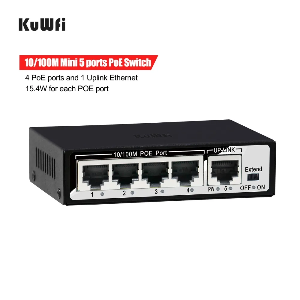 Сетевой коммутатор 5/6 портов 10/100 Мбит/с 802.3af с 4 POE портами и 1 Uplink Ethernet поддержка