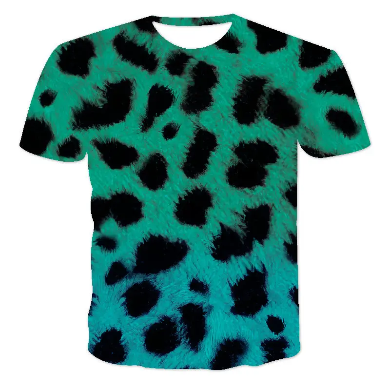 

Summer Unisex Couple Short-Sleeved Loose T-Shirt 3D Printing Leopard Print Round Neck Pullover Casual Streetwear Fashion XXS-6XL