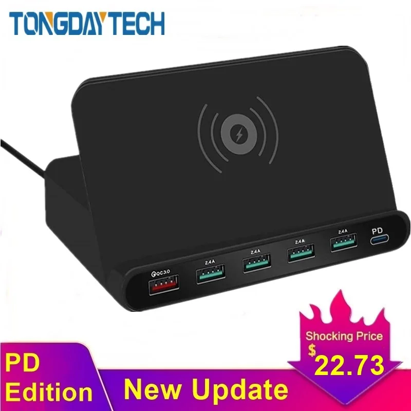 Tongdaytech 60 Вт Qi Беспроводное зарядное устройство для Iphone X 3 в 1 мульти USB быстрая зарядка 3,0 быстрое зарядное устройство для samsung Cargador Inalambrico