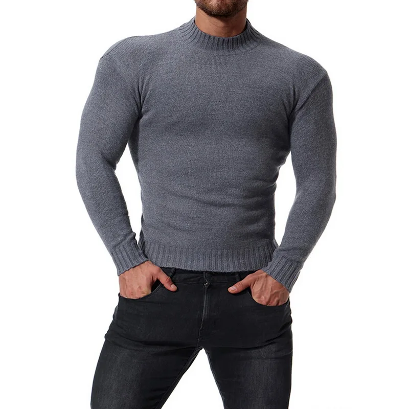 Мужская тонкая рубашка с высоким воротником однотонная вязаная кофта капюшоном