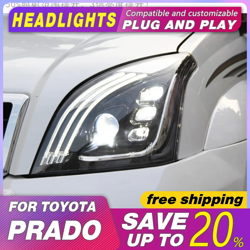 Автомобильный Стайлинг для Toyota Prado фары 2004 2009 LC2700 светодиодный DRL головной фонарь
