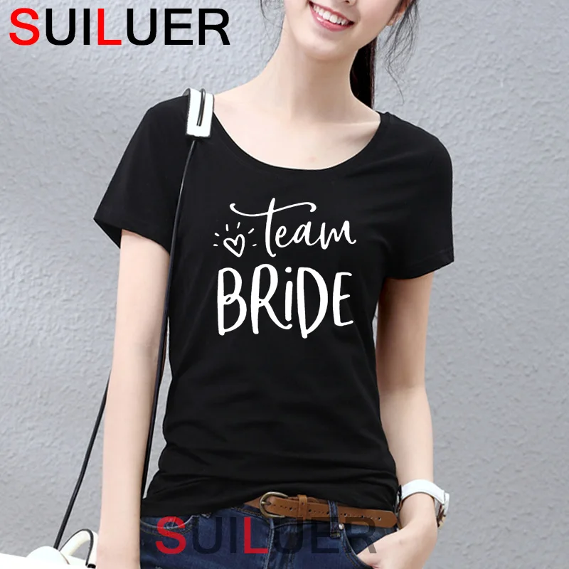 

New Fashion Short Sleeve T Shirt For Women Team Bride Letters Print T Shirt Harajuku Tshirt Women Tops Off The Shoulder