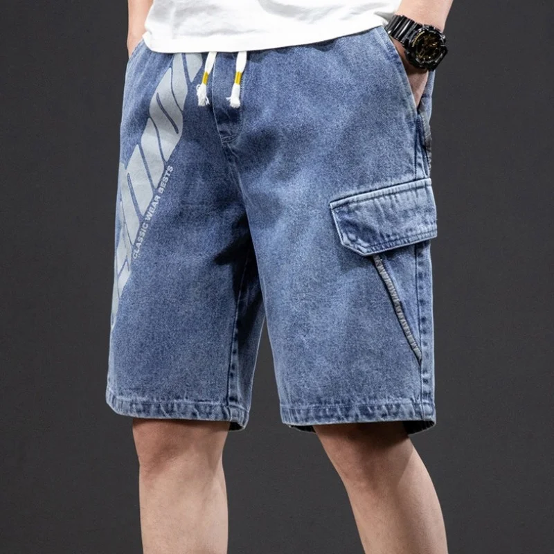 

2021 New Summer Mens Denim Shorts Fashion Printing Straight Loose Casual Jeans Knee Length Trousers Plus Size 5XL 6XL 7XL 8XL