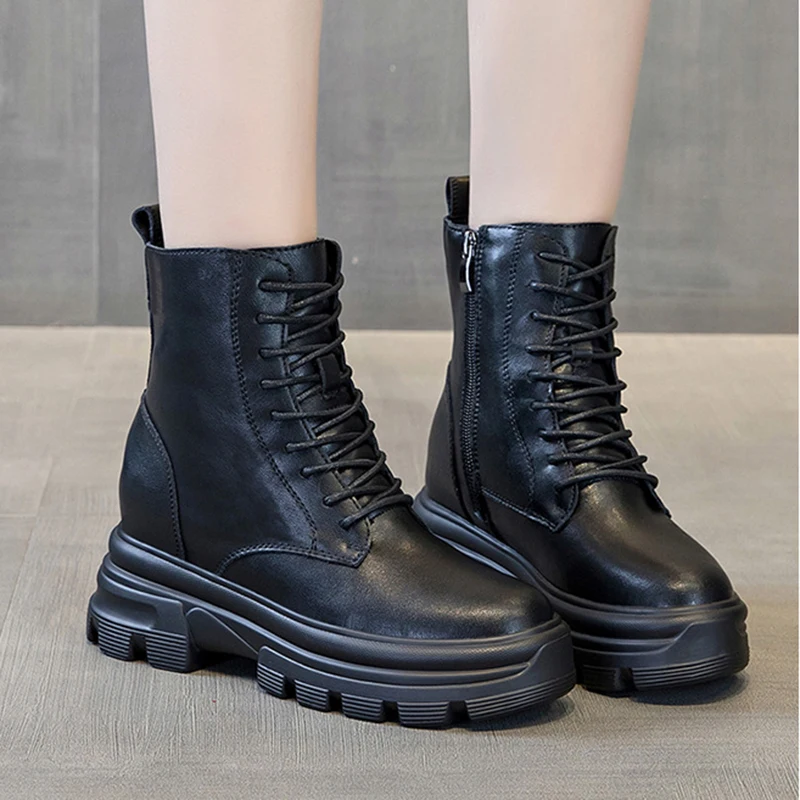 

Chunky Boots Woman Booties Women with Platform Shoes Woman Winter 2020 Ankle Boots for Women's Shoes Leather Bottines Femme New