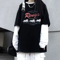 2021 spring new korean harajuku style loose bf fake two piece long sleeved t shirt female student bottoming top tide y2k top