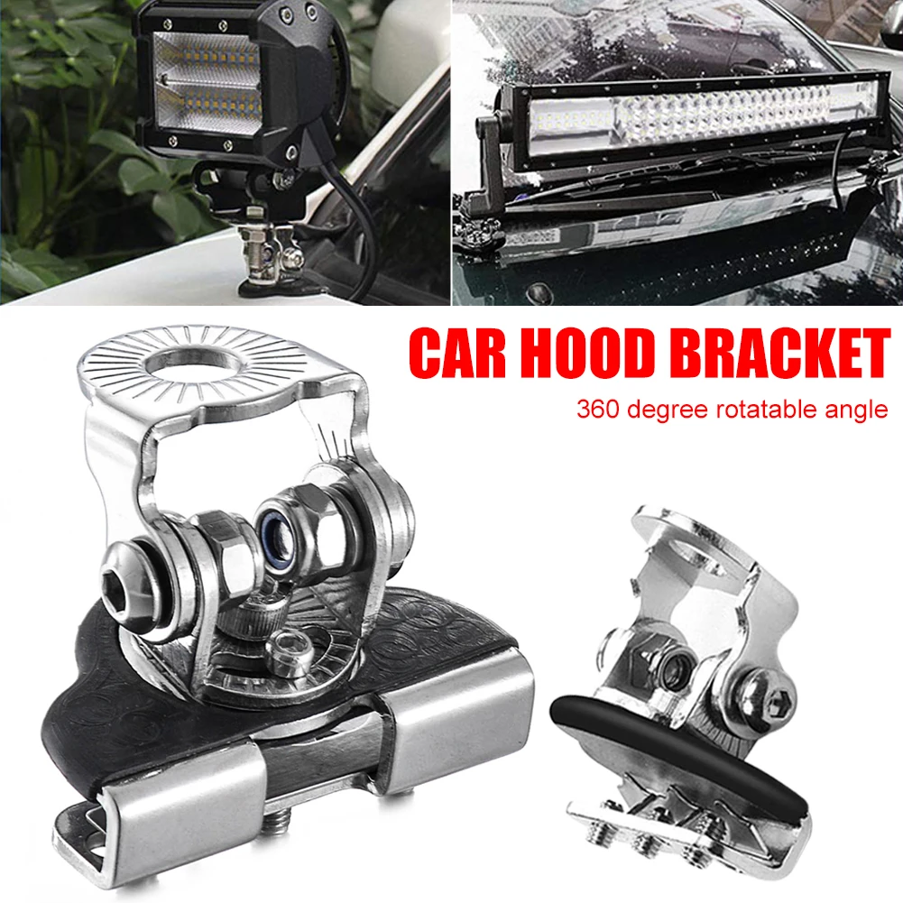 

1Pair Car Engine Hood Led Light Mounting Bracket Auto Bonnet Cover Piller Lamp Holder Clamp Clip No Drilling SUV 4WD 4X4