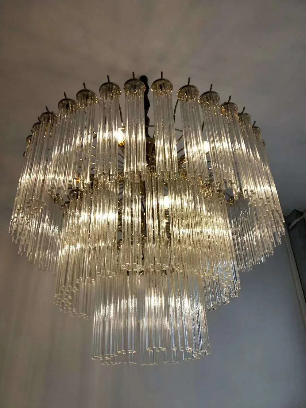 

Home Luxury gold crystal lamp engineering pendant light