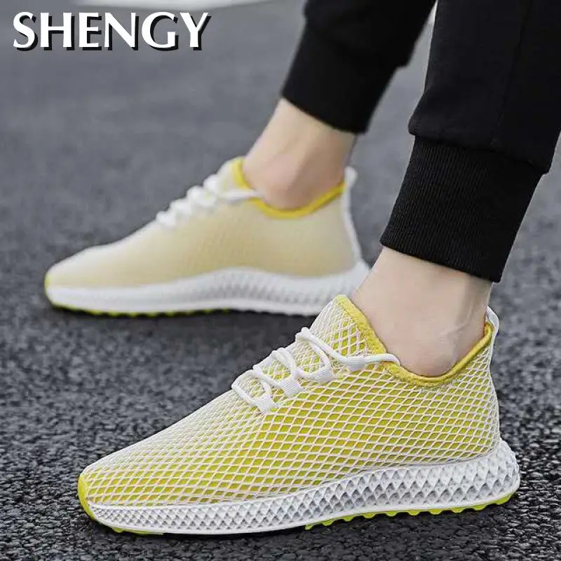 Мужские сетчатые туфли на плоской подошве повседневные модные кроссовки дышащая