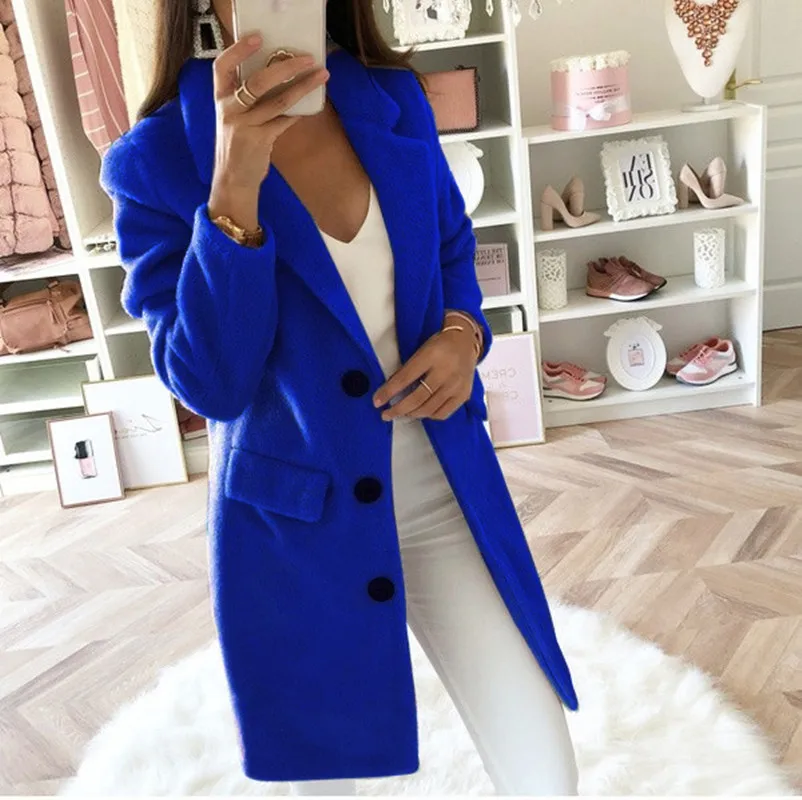 

Leosoxs 2020 Autumn Winter Fshion Lapel Women's Jackets Casual Slim Solid Double Breasted Long Sleeve Ladies Long Jackets Coats