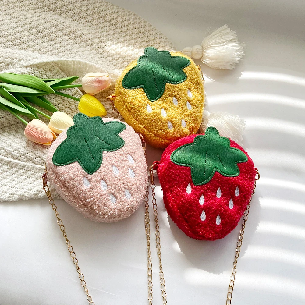 

Женская сумка через плечо, зимняя сумка через плечо с клубничным рисунком из овечьей шерсти, Детская сумка на цепочке для девочек