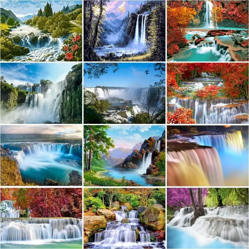 

GATYZTORY Landscape DIY Painting By Numbers Wall Art Picture Acrylic Coloring Paint On Canvas Waterfall For Home Decors Artwork