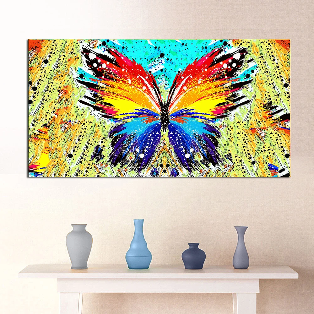 Картина маслом в виде красивой красочной бабочки постер на холсте с принтом