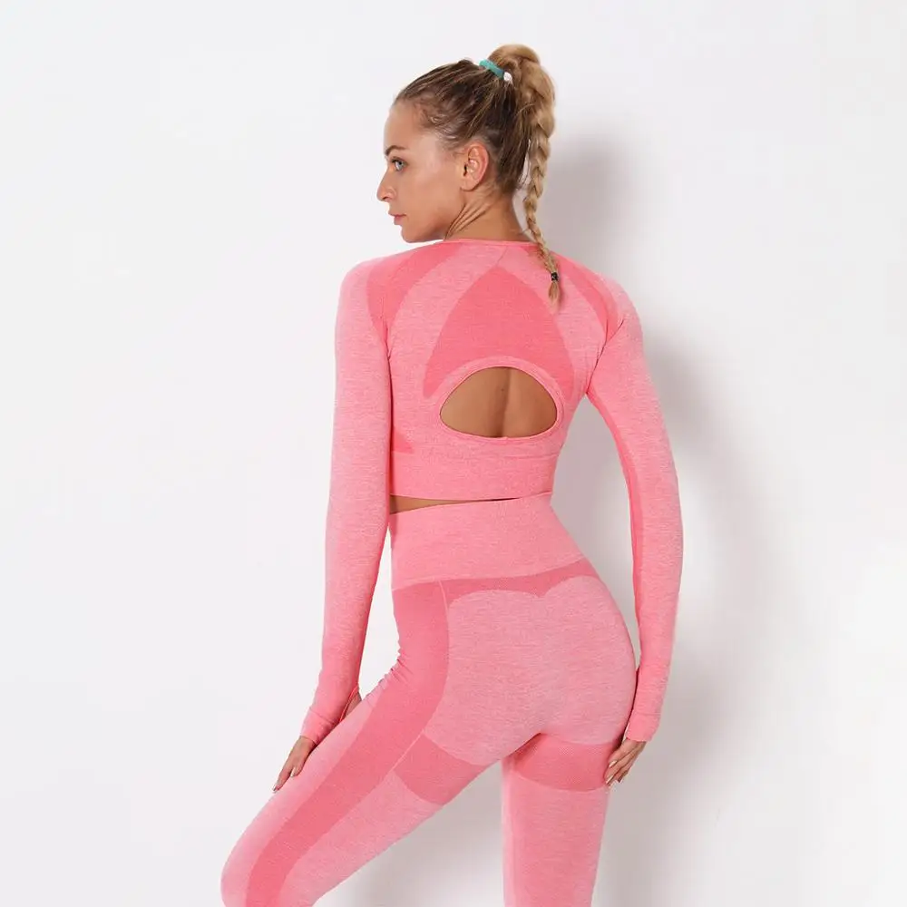 

Women Long Sleeve Running Shirts Sexy Exposed Navel Yoga T-shirts Solid Sports Shirts Quick Dry Fitness Gym Crop Tops